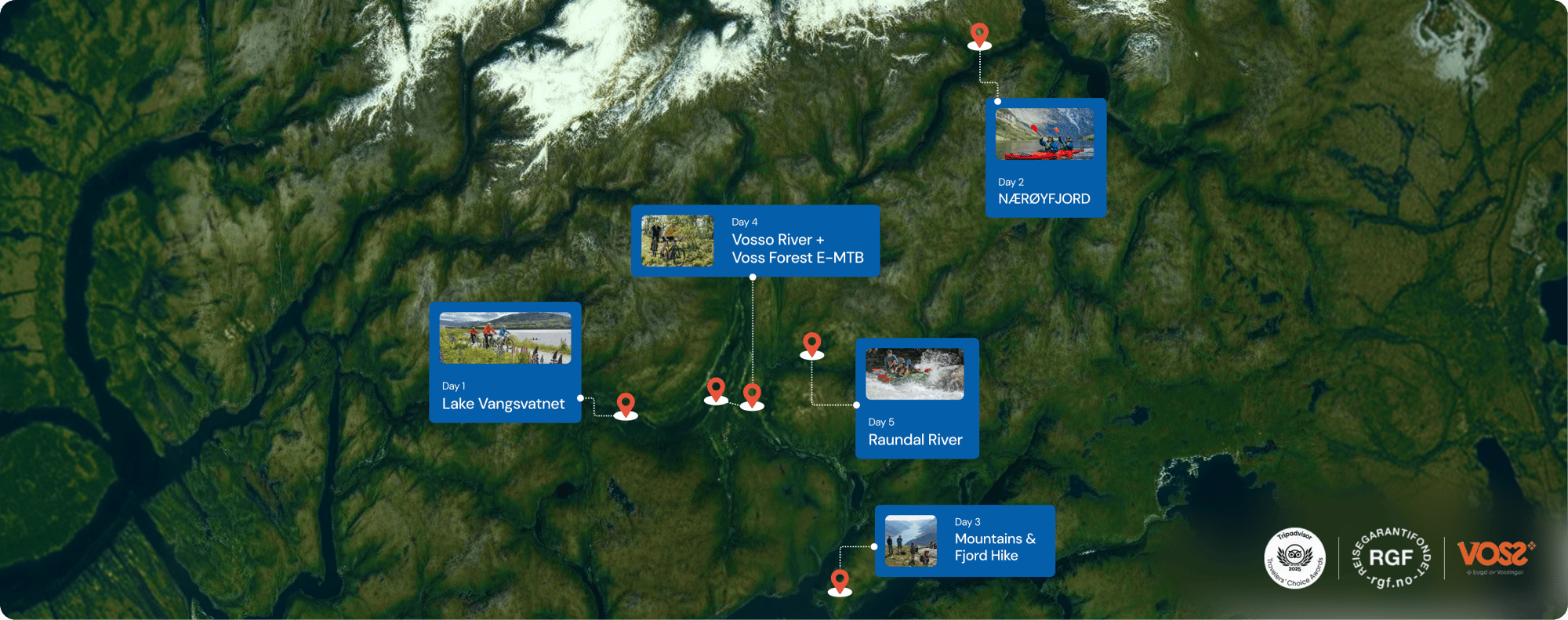 Dag-tot-dag reisplan voor de 5-DAAGSE AVONTURENREIS DOOR DE NOORSE FJORDEN